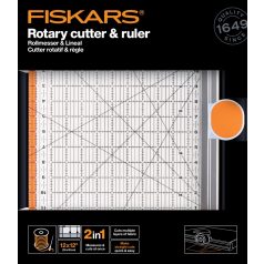   Fiskars görgős vágóasztal, vonalzó funkcióval, Rotary Cutter & Ruler Combo 12x12 Inch Ø45mm (1 db)