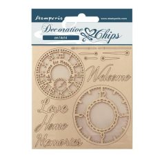   Chipboard 14x14 cm, Create Happiness Welcome Home Clocks/ Stamperia Decorative Chips (1 ív)