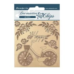   Chipboard 14x14 cm, Create Happiness Welcome Home Bicycle/ Stamperia Decorative Chips (1 ív)