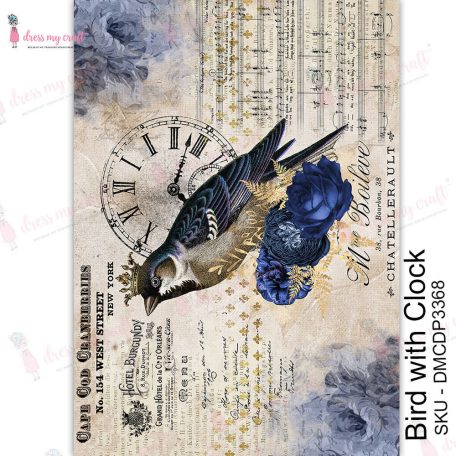 Dress My Craft Transzfer fólia A4 - Bird with Clock - Transfer Me (1 db)