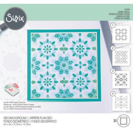 SIZZIX Stencil 665840, Geo Background  / Sizzix Layered Stencil (1 csomag)