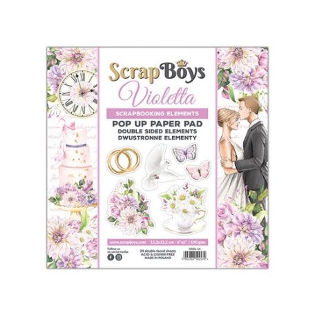 ScrapBoys Kivágóív készlet 6" (15 cm) - Violetta - Pop Up (24 lap)