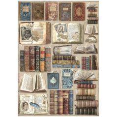   Stamperia Rizspapír A4 - Vintage Library - Books - Rice Paper (1 ív)