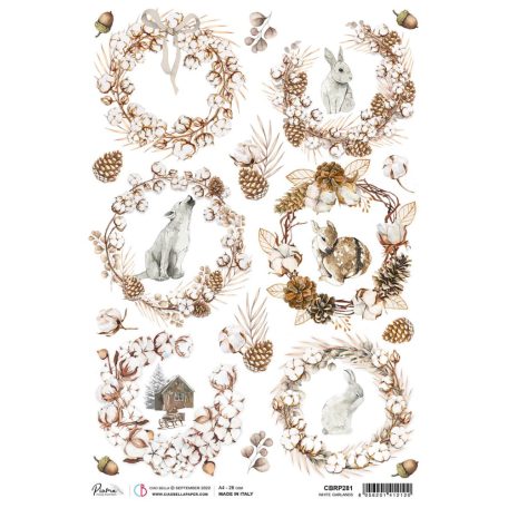 Ciao Bella Rizspapír A4 - White garlands - Cozy Moments - Rice Paper (1 ív)