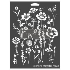   Re-Design with Prima Dekor Stencil 9"X12" - Meadow Bloom - Decor Stencils (1 db)