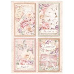   Stamperia Rizspapír A4 - Romance Forever - 4 Cards - Rice Paper (1 ív)