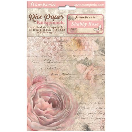 Stamperia Shabby Rose Rizspapír készlet A6 Backgrounds Rice Paper Backgrounds (8 ív)