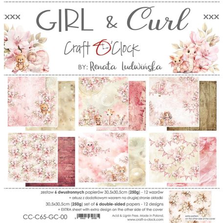 Craft O'Clock Scrapbook papírkészlet 12" (30 cm) Girl & Curl Paper Collection Set (6 ív)