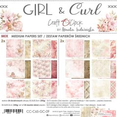   Craft O'Clock Scrapbook papírkészlet 8" (20 cm) Girl & Curl Mix Paper Set (24 ív)