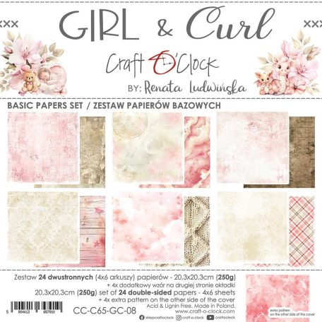 Craft O'Clock Scrapbook papírkészlet 8" (20 cm) Girl & Curl Basic Paper Set (24 ív)