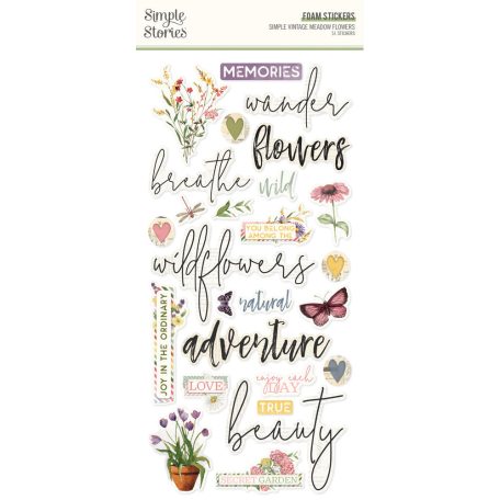 Simple Stories Simple Vintage Meadow Flowers Matrica Foam Stickers 2 ív