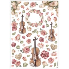   Stamperia Best Sellers Rizspapír A4 Violins and roses Rice Paper (1 ív)