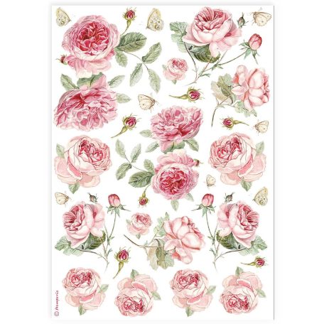 Stamperia Best Sellers Rizspapír A4 English roses pattern Rice Paper (1 ív)