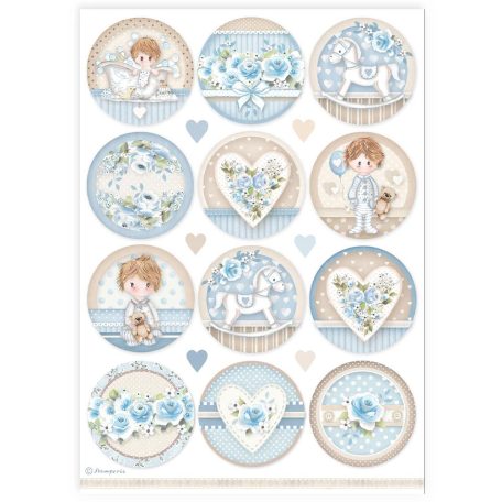 Stamperia Best Sellers Rizspapír A4 Baby boy rounds Rice Paper (1 ív)