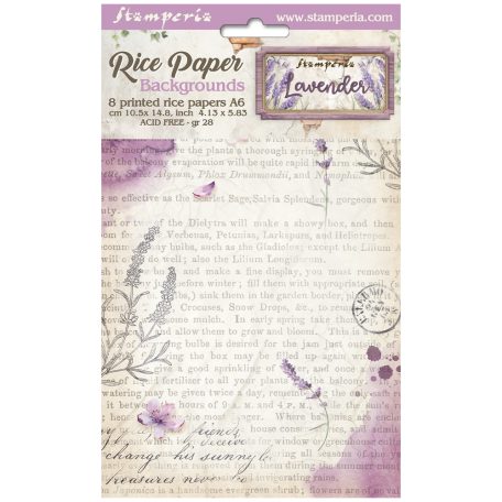 Stamperia Lavender Rizspapír készlet A6 Backgrounds Rice Paper Backgrounds (8 ív)