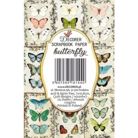 Decorer Papírkészlet 7x10.8 cm - Butterfly - Mini Scrapbook paper (24 ív)