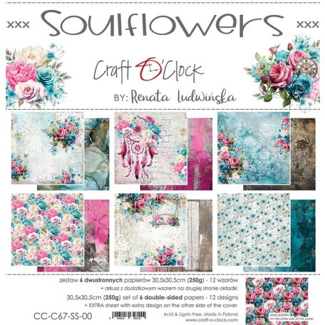 Craft O'Clock Scrapbook papírkészlet 12" (30 cm) Soulflowers Paper Collection Set (6 ív)