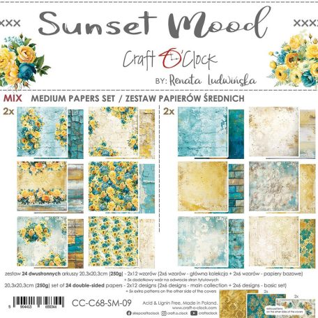 Craft O'Clock Scrapbook papírkészlet 8" (20 cm) Sunset Mood Mix Paper Set (24 ív)