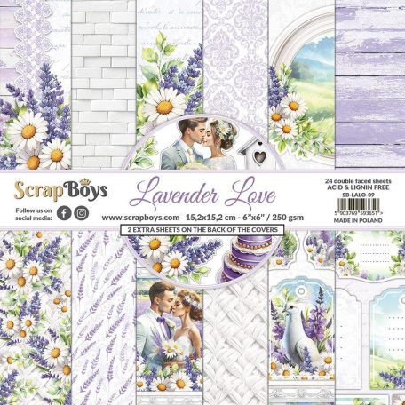 ScrapBoys Lavender Love Scrapbook papírkészlet Paper Pad 6" (15 cm) 24 lap