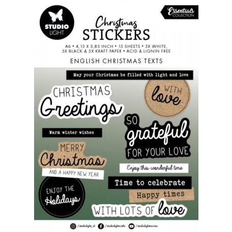 Studio Light English Christmas texts Essentials Kivágat készlet SL Sticker Pad A6 15 ív