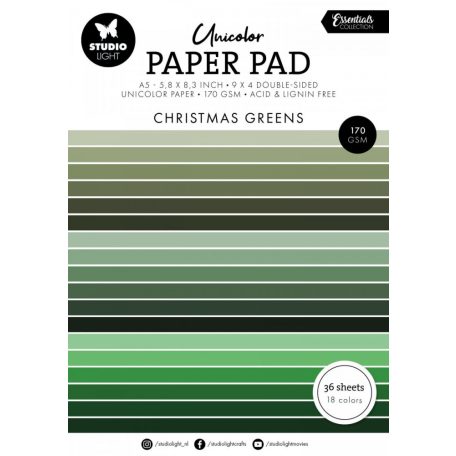 Studio Light Christmas greens Essentials Papírkészlet SL Unicolor Paper Pad A5 36 lap