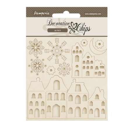 Stamperia Gear up for Christmas Chipboard 14x14 cm Cozy houses Decorative Chips (1 ív)