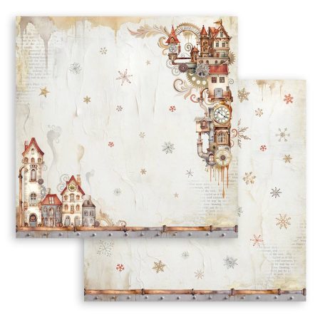 Stamperia Gear up for Christmas Scrapbook papír 12" (30 cm) Cozy houses Paper Sheets (1 ív)