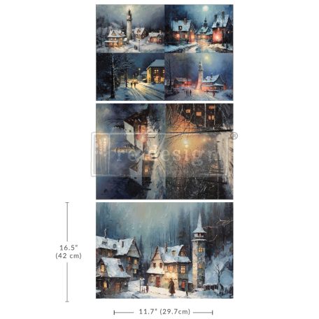 Redesign with Prima Snowy Twilight Decoupage papír 11"X16" (30x42cm) Tissue Paper (3 db)