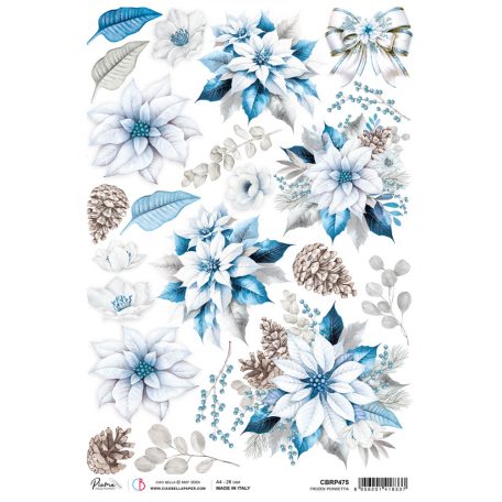 Ciao Bella Elegance of Blue Rizspapír A4 Frozen Poinsettia Rice Paper (1 ív)