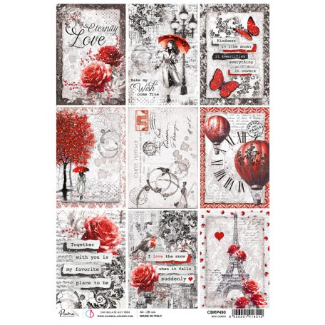 Ciao Bella Paris Je t'aime Rizspapír A4 Loveling Mini Cards Rice Paper (1 ív)