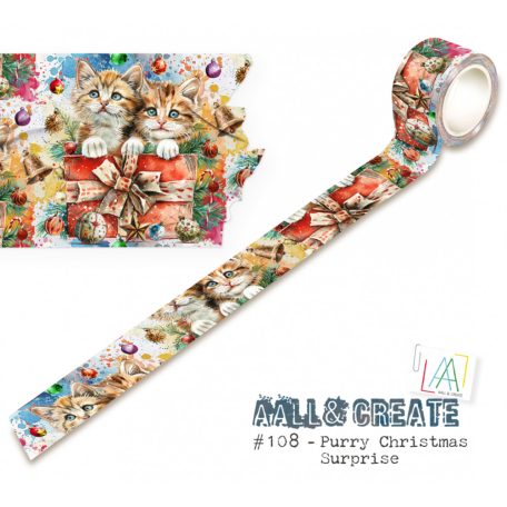 AALL & CREATE Dekorációs ragasztószalag 25mm - Purry Christmas Surprise - Washi Tape (1 db)