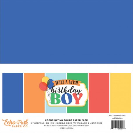 Echo Park Make A Wish Birthday Boy Papírkészlet 12" (30 cm) Coordinating Solids Paper Pack (6 lap)