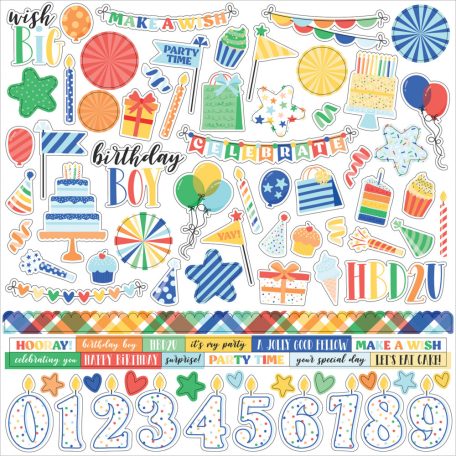 Echo Park Make A Wish Birthday Boy Matrica 12" (30 cm) Cardstock Stickers (1 ív)