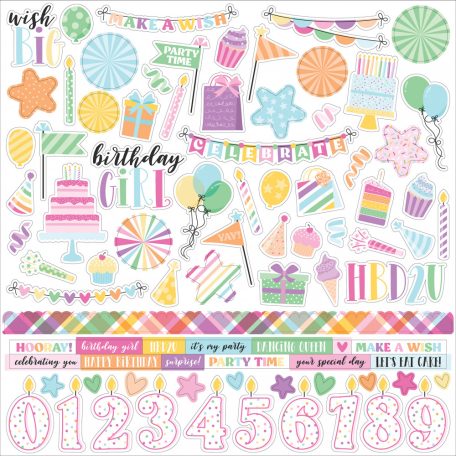 Echo Park Make A Wish Birthday Girl Matrica 12" (30 cm) Cardstock Stickers (1 ív)