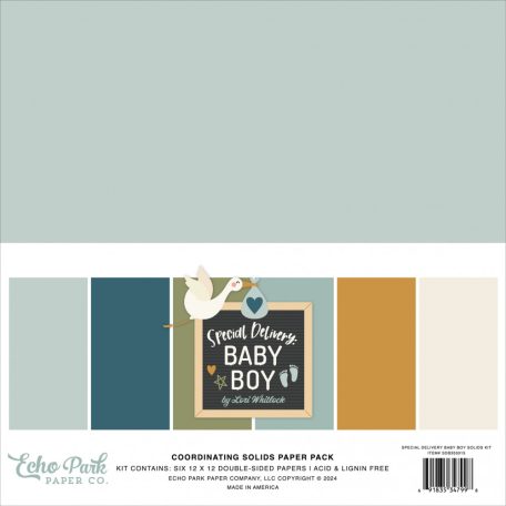 Echo Park Special Delivery Baby Boy Papírkészlet 12" (30 cm) Coordinating Solids Paper Pack (6 lap)