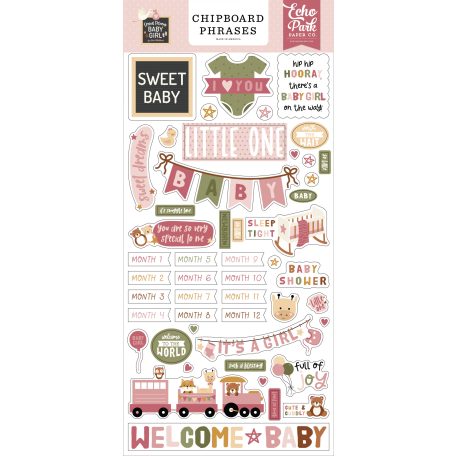 Echo Park Special Delivery Baby Girl Chipboard 6"X12" Chipboard Phrases (1 ív)