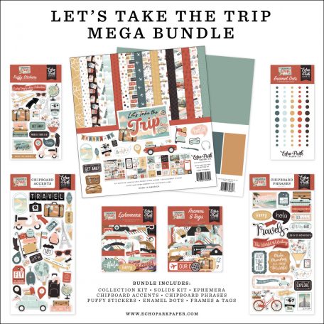 Echo Park Let's Take The Trip Scrapbook alkotócsomag 12" (30 cm) Mega Bundle (1 csomag)