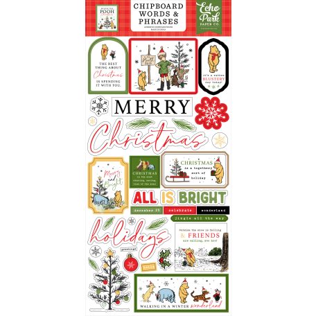 Echo Park Winnie The Pooh Christmas Chipboard 6"X12" Chipboard Word & Phrases (1 ív)