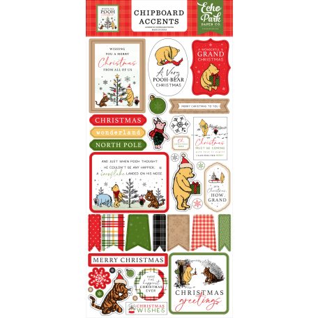 Echo Park Winnie The Pooh Christmas Chipboard 6"X12" Chipboard Accents (1 ív)