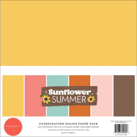 Carta Bella Sunflower Summer Papírkészlet 12" (30 cm) Coordinating Solids Paper Pack (6 lap)