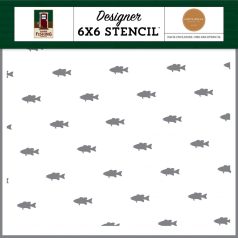   Carta Bella Gone Fishing Eat Sleep Fish Repeat Stencil 6" (15 cm) Designer Stencil (1 db)