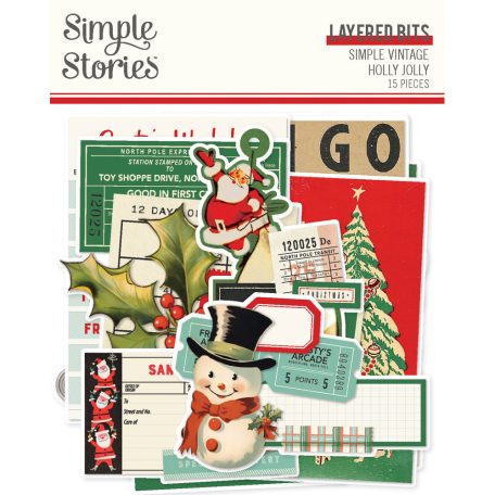 Simple Stories Simple Vintage Holly Jolly Kivágatok Layered Bits & Pieces 1 csomag