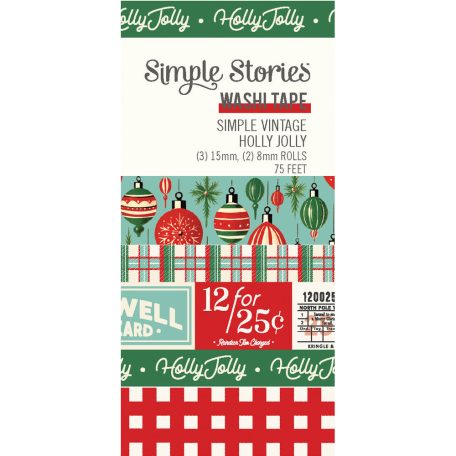 Simple Stories Simple Vintage Holly Jolly Dekorációs ragasztószalag Washi Tape 5 db