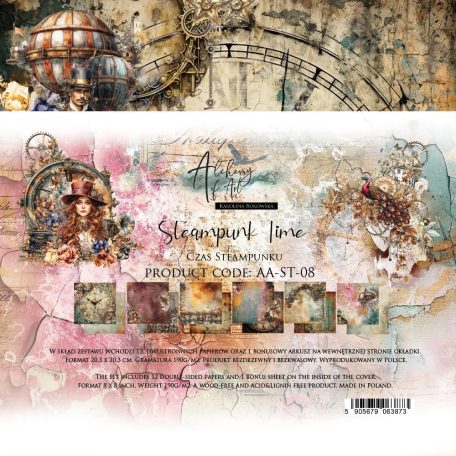 Alchemy of Art Papírkészlet 8" (20 cm) Steampunk Time Paper Collection Set (12 lap)