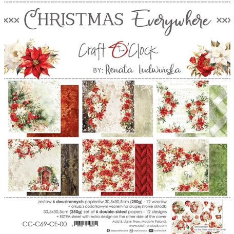 Craft O'Clock Scrapbook papírkészlet 12" (30 cm) Christmas Everywhere Paper Collection Set (6 ív)