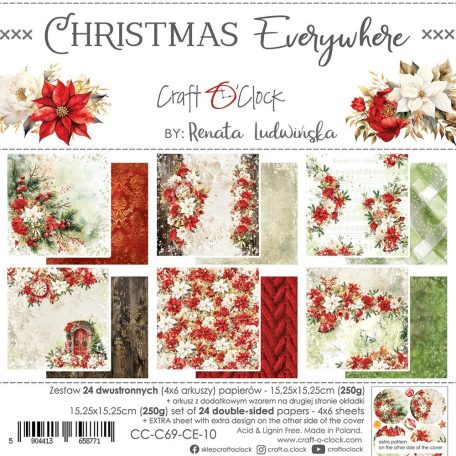 Craft O'Clock Scrapbook papírkészlet 6" (15 cm) Christmas Everywhere Paper Collection Set (24 ív)