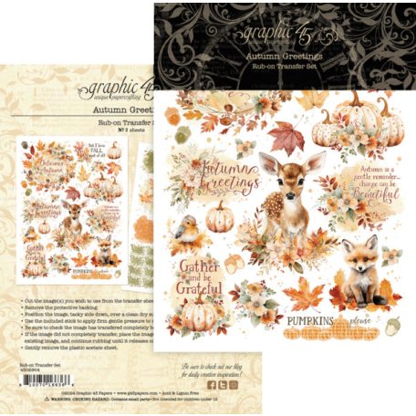 Graphic 45 Autumn Greetings Kaparós matrica Rub-On Transfers (2 ív)