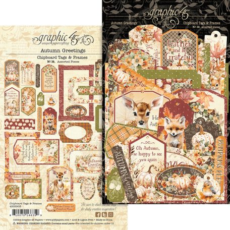 Graphic 45 Autumn Greetings Kivágatok Chipboard Tags & Frames (1 csomag)