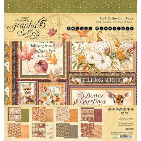 Graphic 45 Autumn Greetings Scrapbook papírkészlet 8" (20 cm) Collection Pack (24 lap)