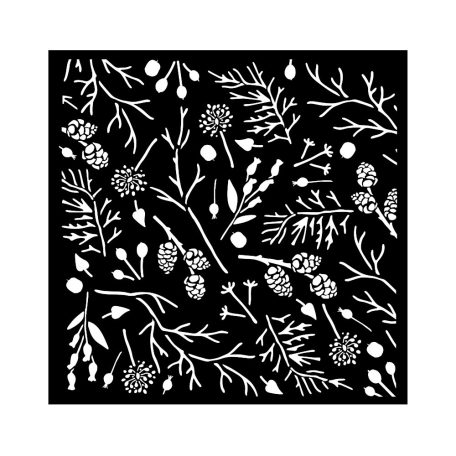 Stamperia Forest Vastag stencil 18x18cm Branches and pinecones Thick Stencil  (1 db)